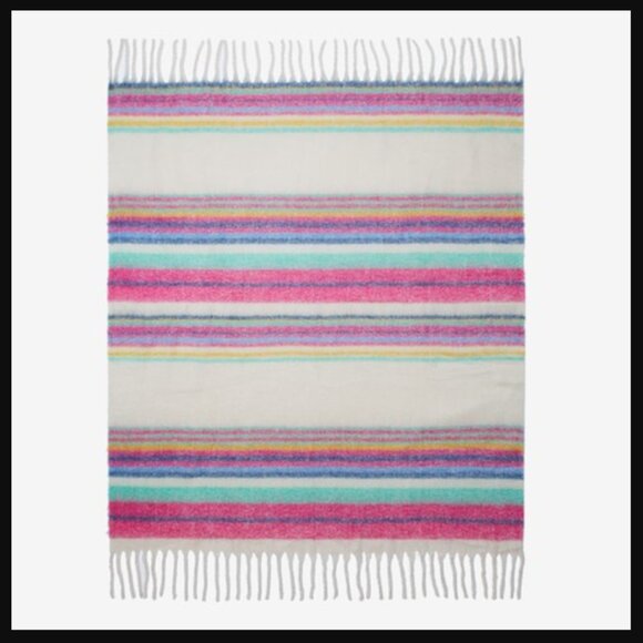 NWT FREE PEOPLE Skye Stripe Fringe Throw Blanket O/S 60’’ x 51” Ivory Multi - Picture 5 of 5